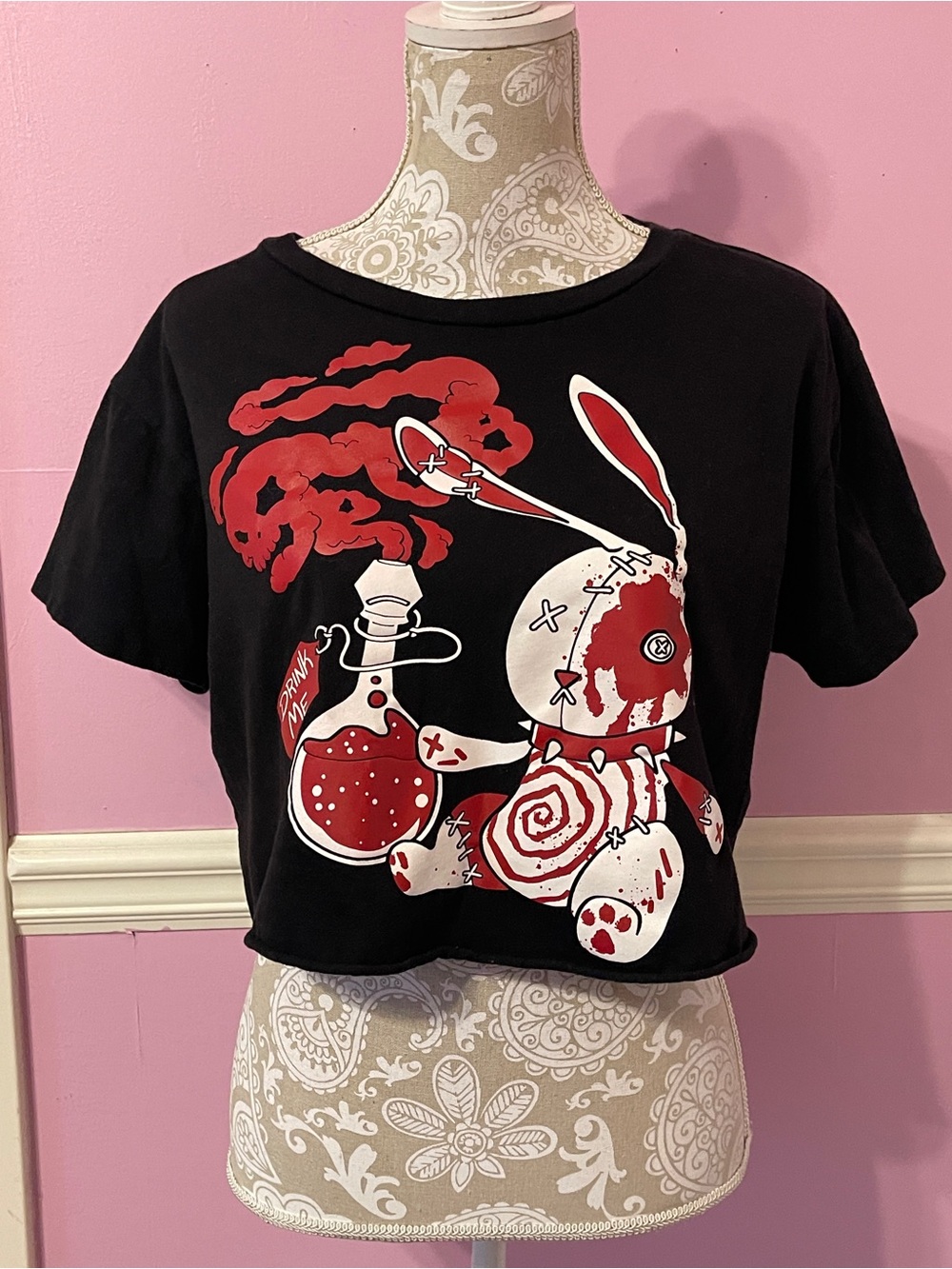 Alice in wonderland madness returns crop shirt top white rabbit goth gothic
